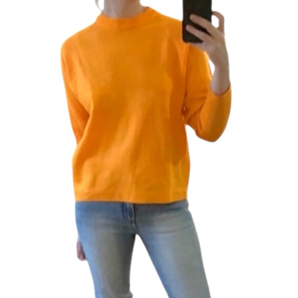Vintage 60s Bright Orange 3/4 Sleeve Mock Turtleneck Sweater • Small - Picture 4 of 16